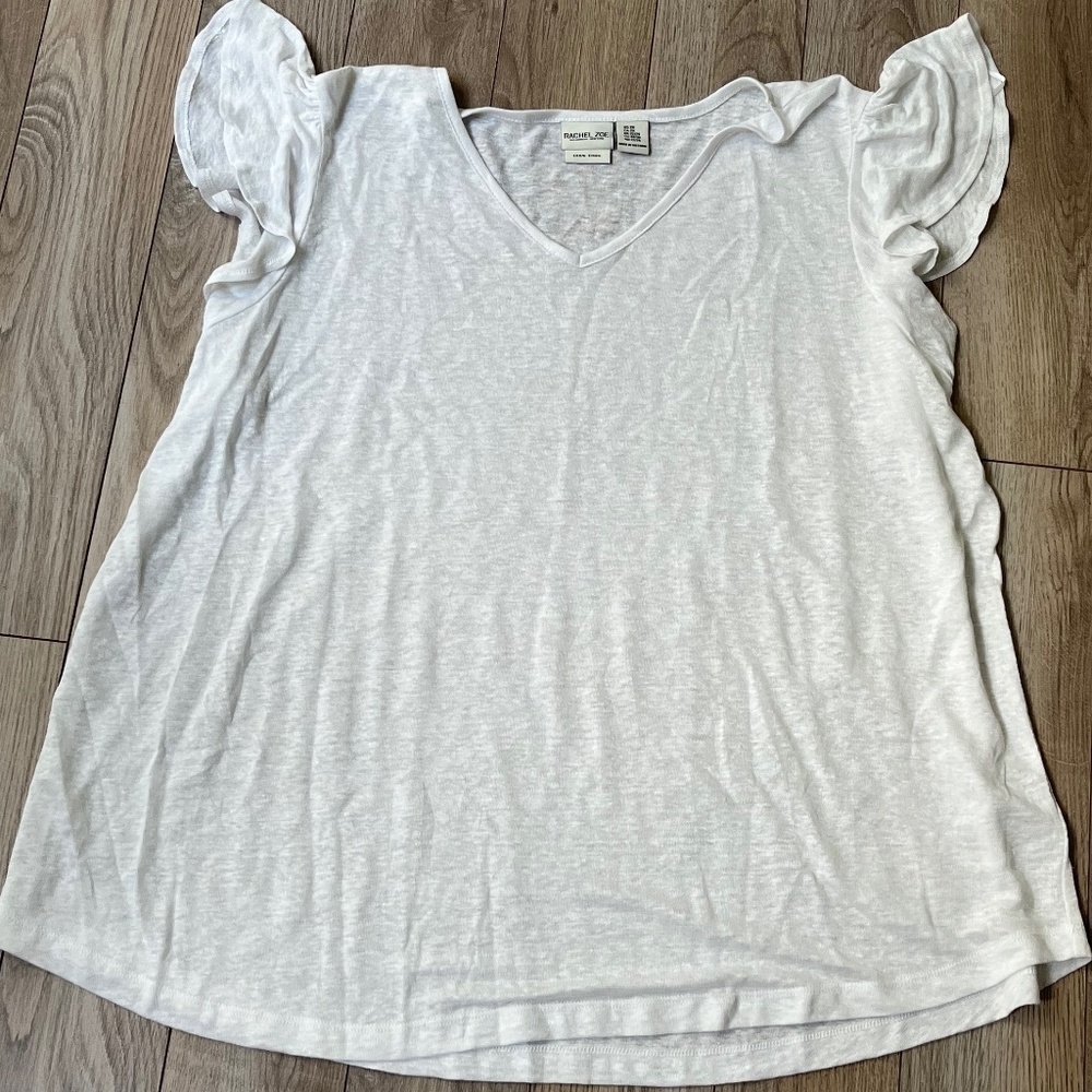 Rachel Zoe Flutter Sleeve Linen Shirt Size 2X